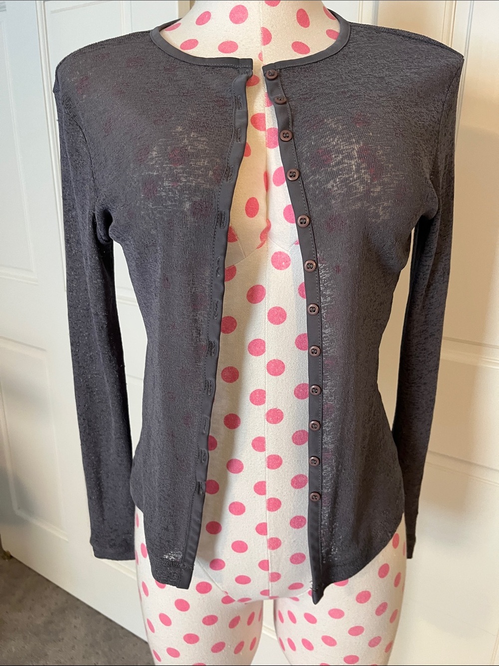 Express Charcoal Lightweight Button-Front Cardigan